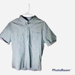 Jachs Pepper Print Men's Short Sleeve Button Front Light Blue Shirt Medium NWT